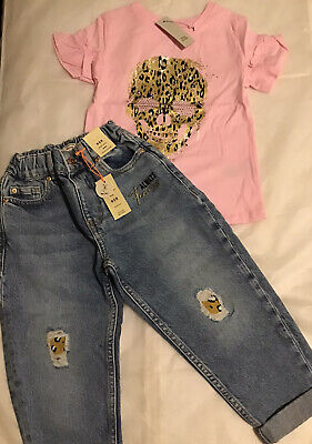 River island mini girls aged 2-3 years fearless Leopard Print jeans set BNWT