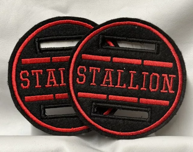 Clearance 2 X 9cm Black & Red STALLION Discs Badge Disk