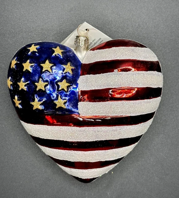Christopher Radko Brave Heart American Flag 9/11 Blown Glass Ornament