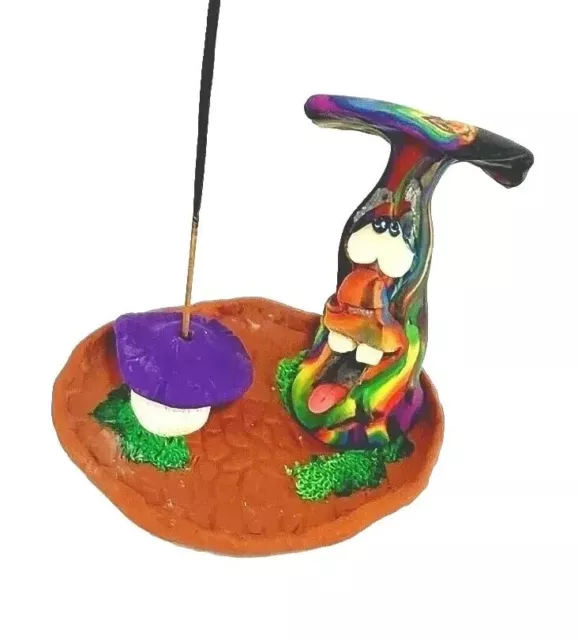 Mushroom Incence Burner Hand Sculpted  Polymer Clay Figure ☆Blk. Lite Activated☆