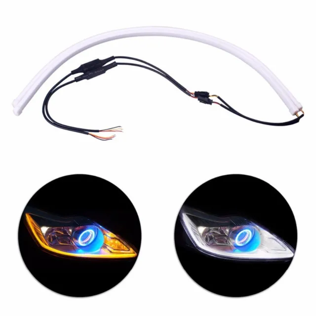2x 60cm LED Light Strips Tube Switchback White/Amber Flexible DRL Turn Signal