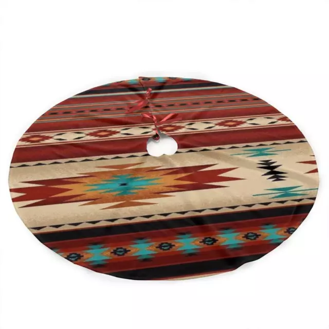 Geometric Brown Southwestern Old Christmas Tree Skirt Native Tribal Indian
