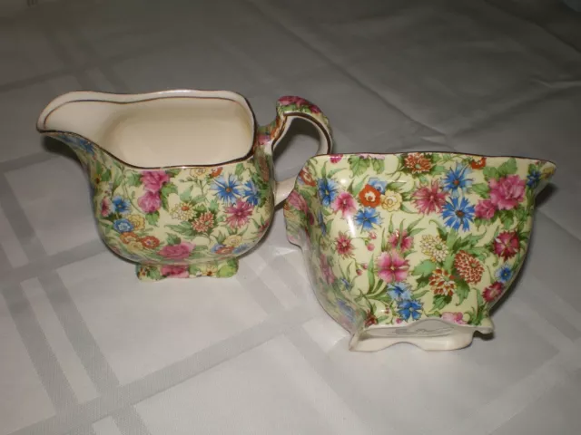 RARE Old Vtg Royal Winton Grimwades Chintz KEW Sugar Bowl Creamer