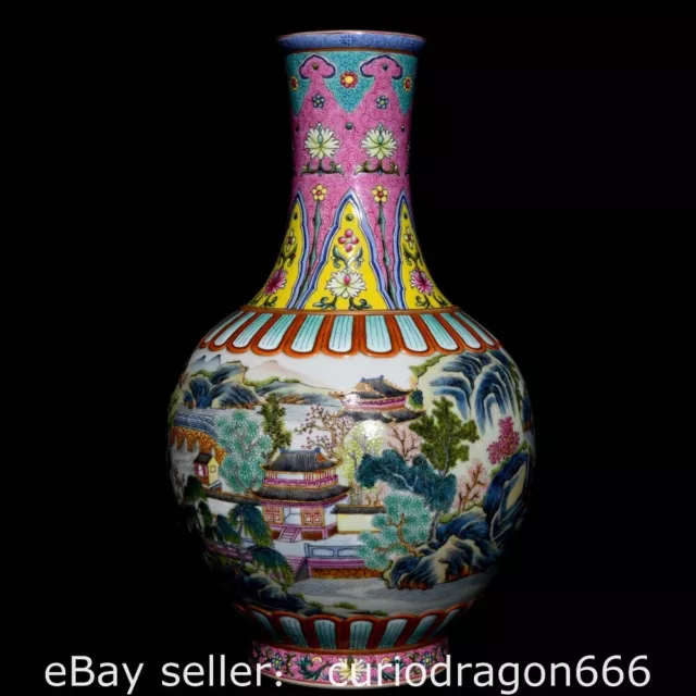 12.8" Qianlong markierte Pastell Porzellan Berg Wasser Attic View Vase Flasche