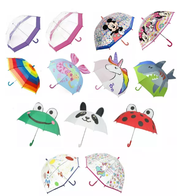 Childrens Clear Bubble Dome Kids Umbrella Boys Girls Brolly School Travel