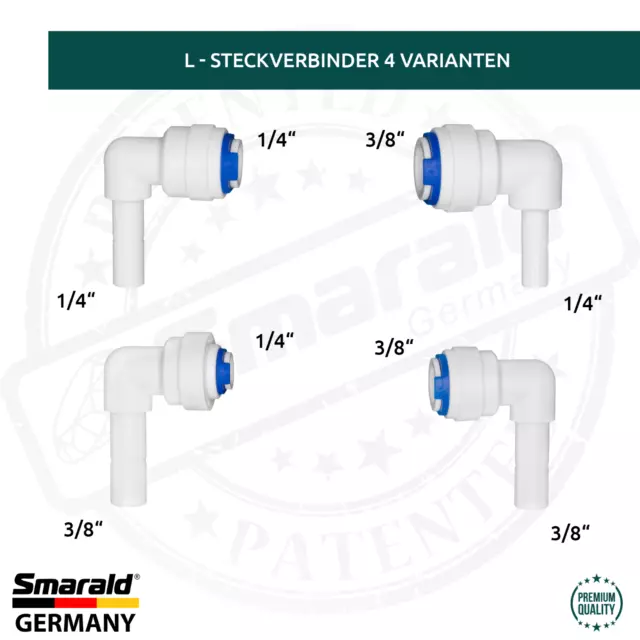 L - Steckverbinder 1/4" bis 3/8" Schlauch Umkehrosmose Wasserfilter Aquarium