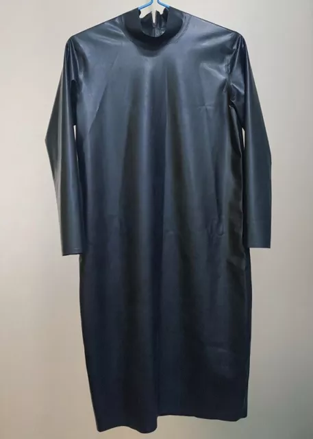100% Latex Rubber Gummi Schwarz Kleid Sleeve Rock Dress Rear Zip Size Men XL