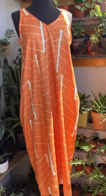 Handmade Vintage 100% silk dress Sleeveless Size Small Orange And White