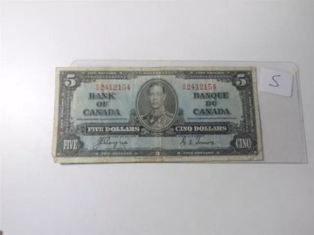 Canada Banknote 1937 5 Dollar  Signature Coyne Towers No5