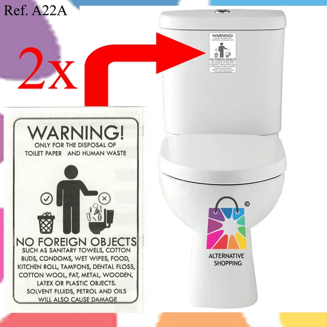 PAIR OF WARNING Sticker Signs for Macerator Toilet Fits Saniflo Uniflo