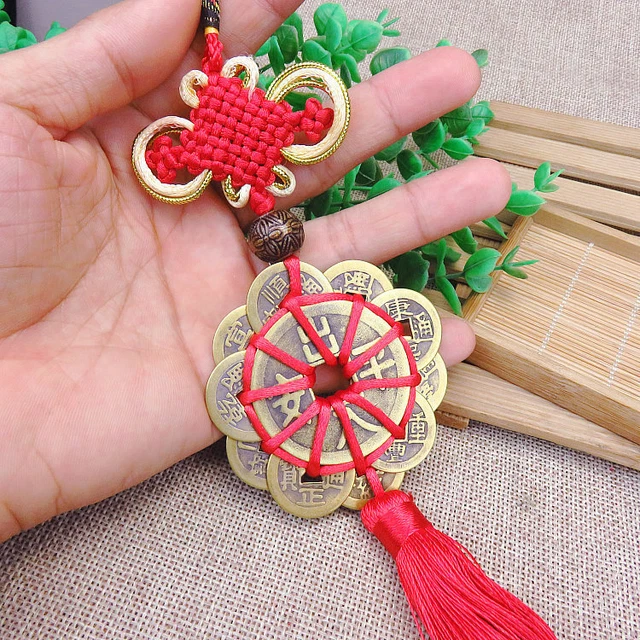 Handmade Red Rope Feng Shui Chinese Knot Hanging Tassel Wealth Lucky Coins Decor