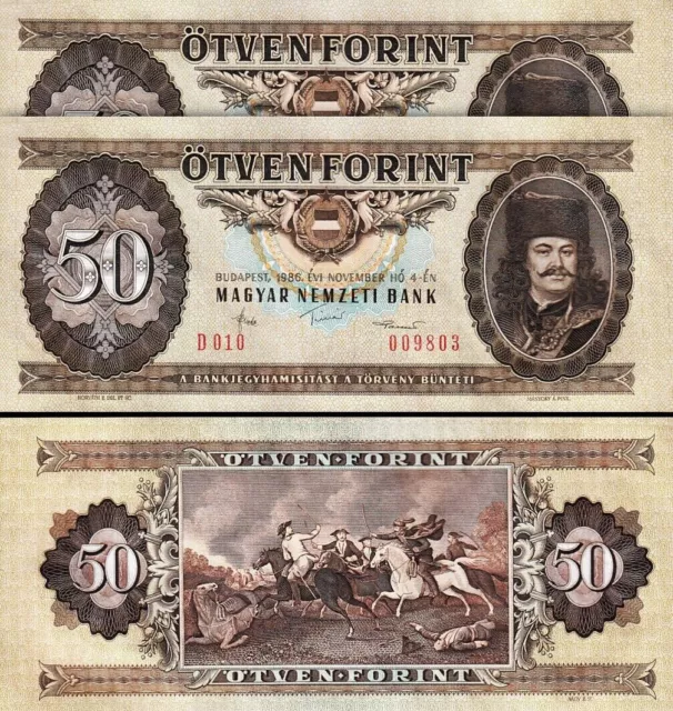 Hungary 50 Forint 1986, UNC, 2 Pcs PAIR, Consecutive, P-170g, Serial 009***