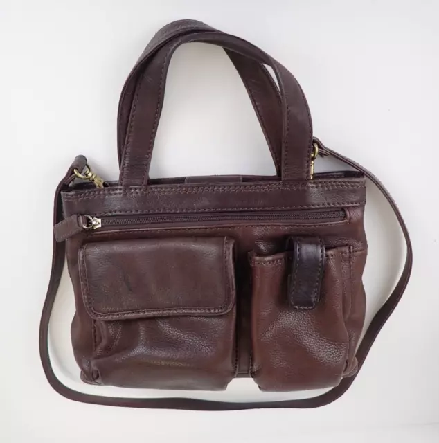 Vintage Fossil 1954 Crossbody Genuine Leather Bag Organizer Dark Brown 75082