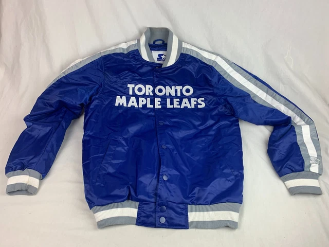 Men's Starter Toronto Maple Leafs Blue Satin Button Snap Down Jacket Size Medium