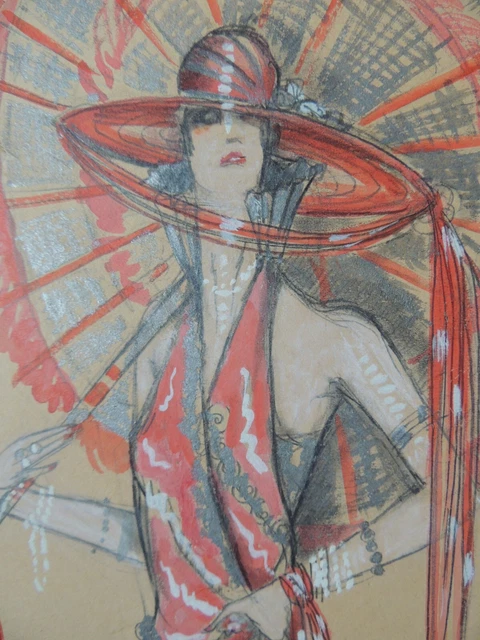 Dessin Original Art Nouveau 1920 - Aquarelle Projet De Couverture Décor Arbres & Fleurs