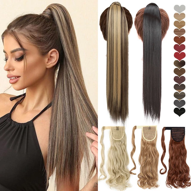Real Natural Thick As Human Clip In Ponytail Wrap On Hair Extension Long Curly
