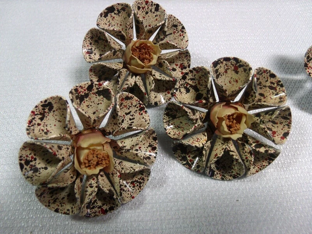 Vintage Drapery Curtain Push Pin Tiebacks Enamel Metal Flowers 2