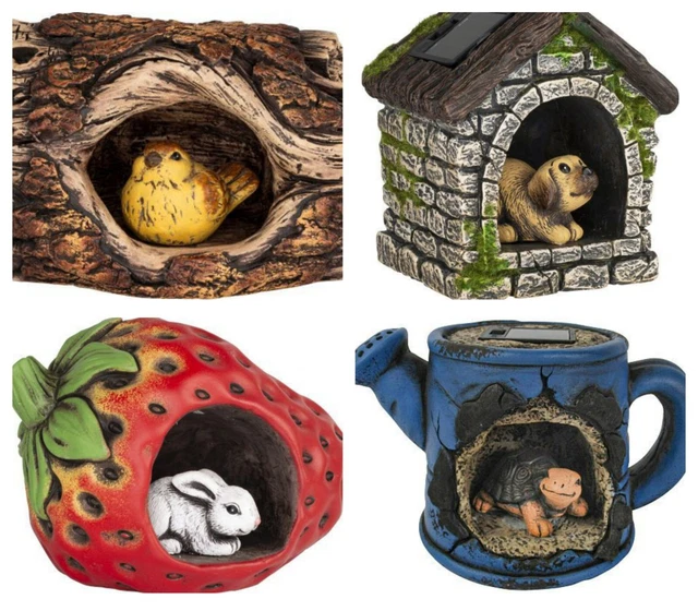 Cement Garden Ornament With Solar Light Outdoor Decor Statue LED Animal Shaped