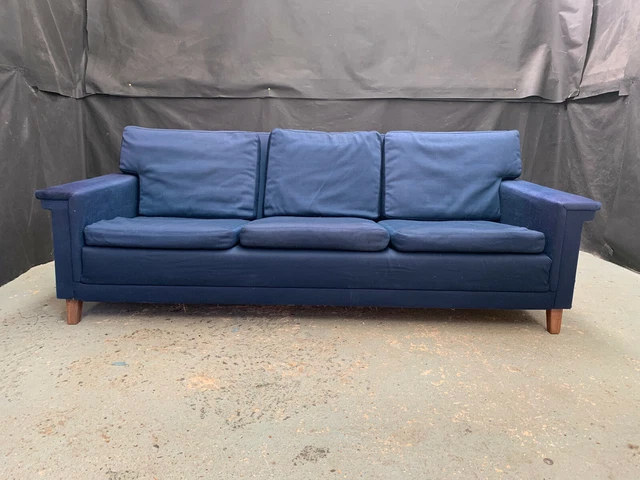 EB1957 Danish Blue Wool Three-Seater Sofa with Rosewood Feet Retro VIntage M3SS 3