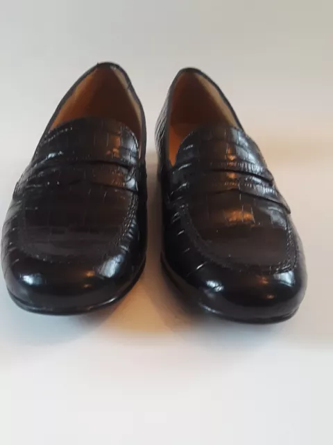 Ralph Lauren "Lauren" Loafers Black Leather Croc Print Slip On Women's 5-1/2B