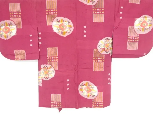 09849# Japanese Kimono / Antique Haori / Meisen / Woven Floral Plants