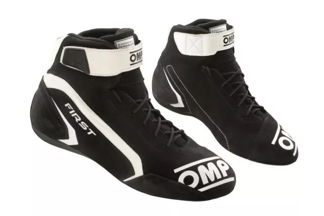 OMP First FIA 8856-2018 Suede Racing Motorsport Schuhe Schwarz Weiß