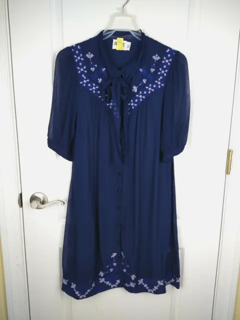 Alice By Temperley Womens Blue 100% Viscose Sheer Embroidered Dress Size 6 UK 10