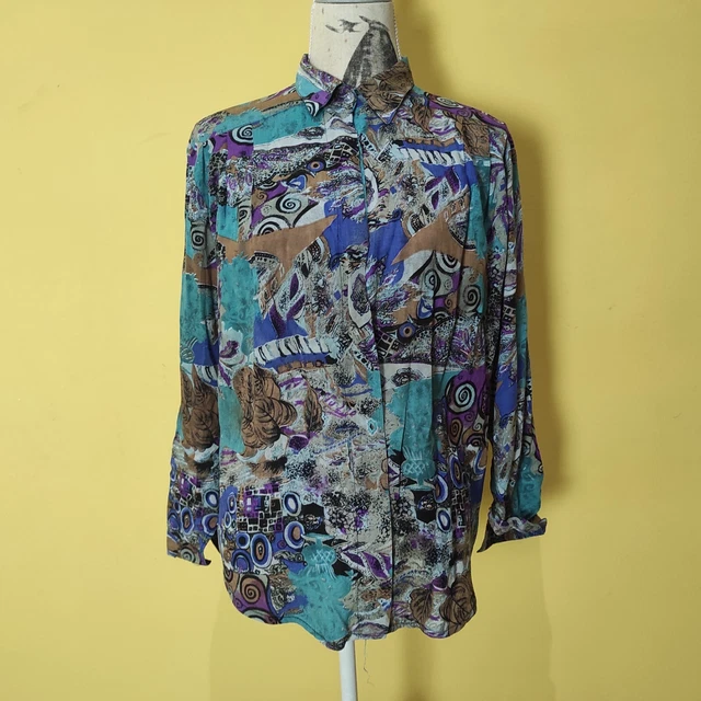 Vintage camicia Anni 90 fantasia astratta abstract pattern per da donna