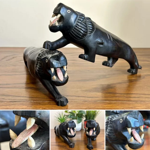 Vintage Art Deco Period 1930’s Carved Ebony Panthers Figurines Country House