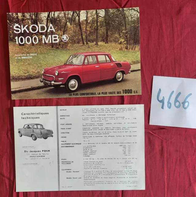 N°4666 / SKODA 1000 MB / prospectus en francais 1966 environ