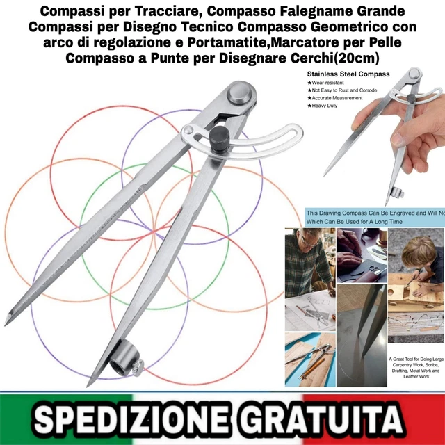 Compasso Per Falegname - Compasso Da Disegno Tecnico, Regolabile Con Portamatite, 20 Cm - Foto 11