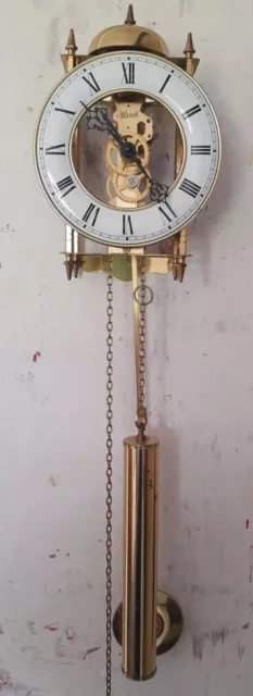 Vintage Hermle Brass 8 Day Skeleton Wall Clock Weight Driven Hour Strike