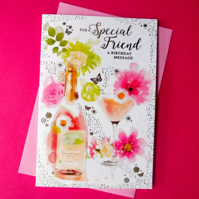 SPECIAL FRIEND BIRTHDAY Card Female Rose Prosecco Champagne Cocktail ...