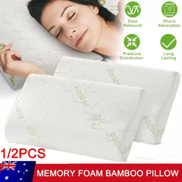 1-2x Bamboo Memory Foam Pillow Contour Bed Fabric Neck Shoulder Support Pillows