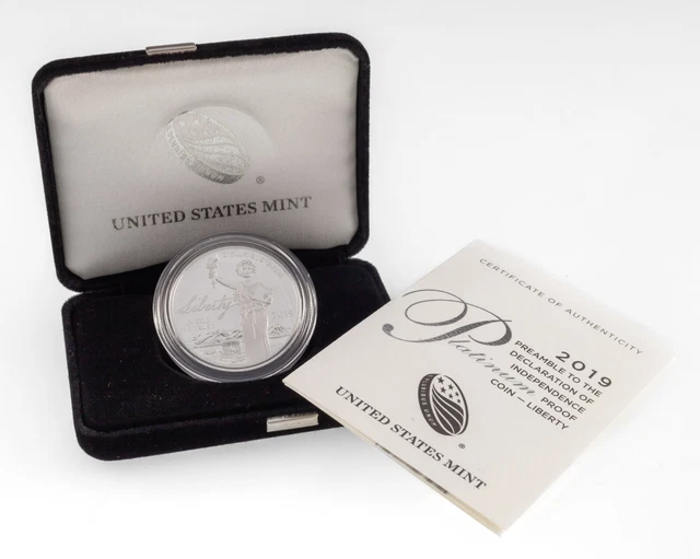 2019-W 1 Oz. Platinum Proof Eagle Preamble Liberty w/ Box, Case, and CoA