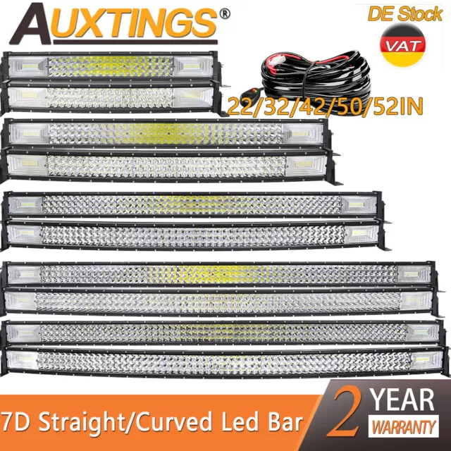 Tres Fila 7D 22 32 42 50 52'' pulgadas Curva/derecho barra luz led autos 4x4 12V