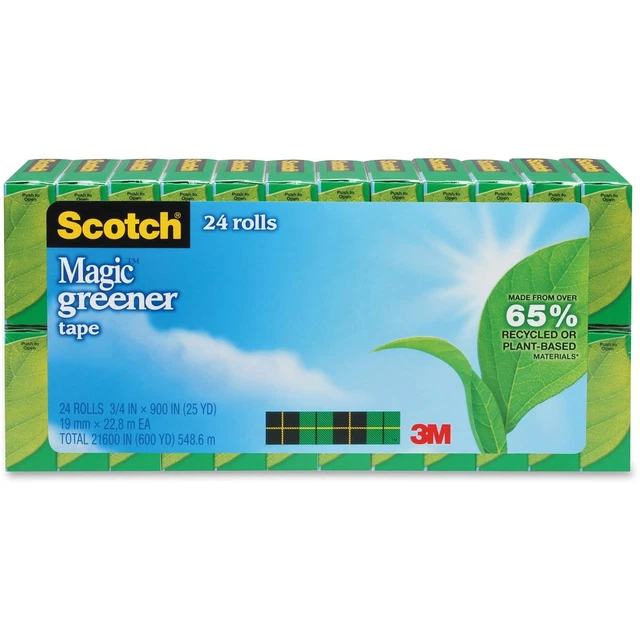 Scotch Magic 812 Greener Invisible Tape, 3/4" x 900", Pack Of 24 Rolls