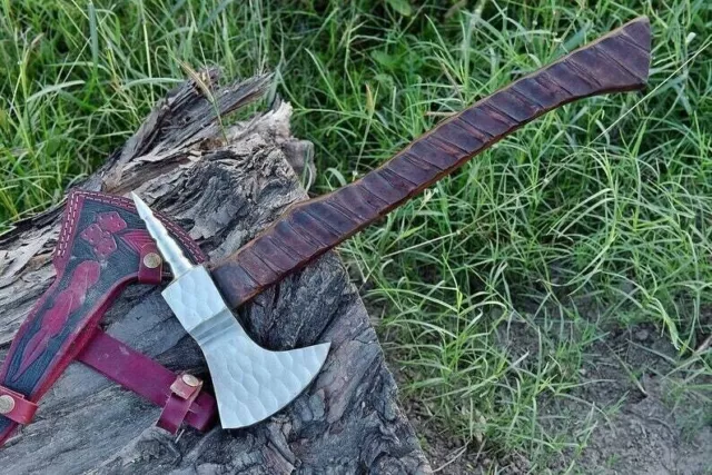 Damascus Steel Hunting Axe Beautiful Handmade Real Wood Cutting Axe.