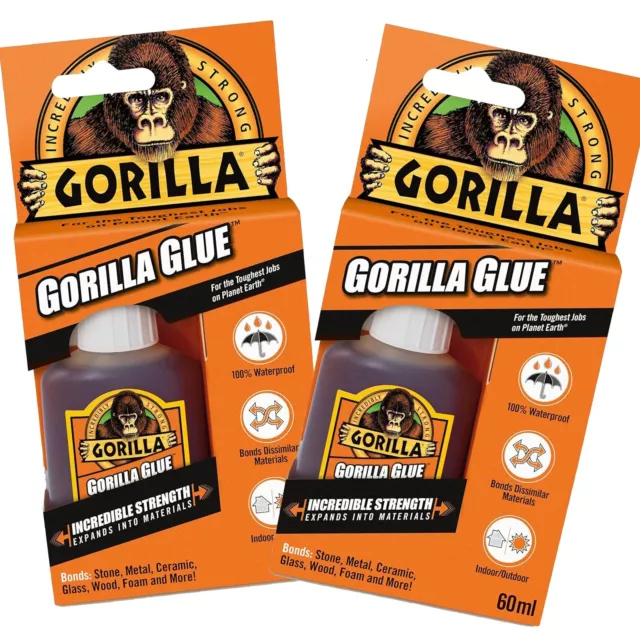 Twin Pack Gorilla Glue 60ml Multi Purpose Extra Strong  Wood Stone Metal Glass