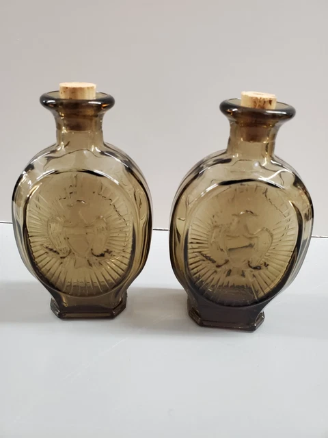 2 Bottles Sons of the American Revolution SAR Brown Glass 1981 Franklin Mint