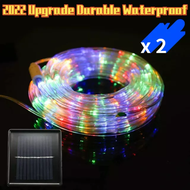 2PACK Outdoor Solar 100LEDs Rope Tube Fairy String Strip Lights Garden Landscape