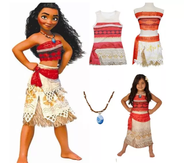 NEW Girls Moana Movie Princess Cosplay Dress Costume Skirt with Free Necklace