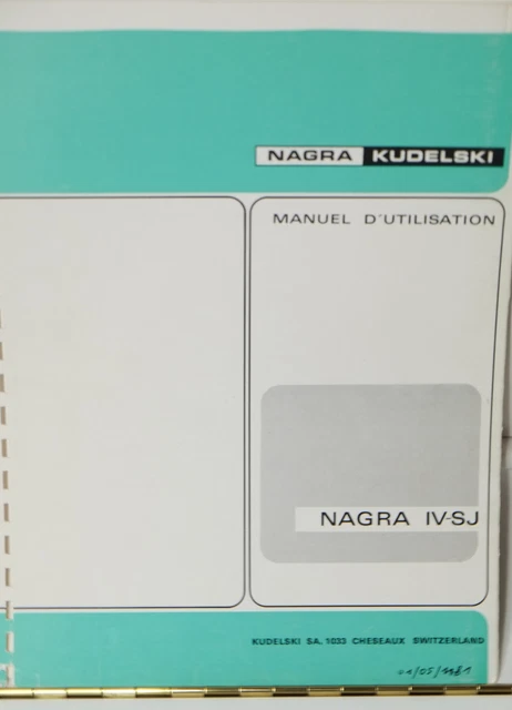Manuel D'utilisation D'origine NAGRA IVSJ – Neuf Sous Blister