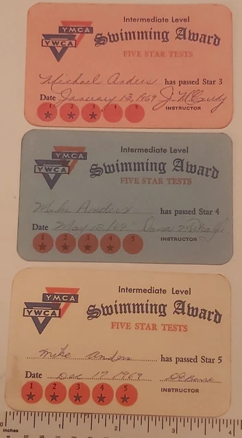 Rare 1969 Set Of Three (Toronto) "Ymca/Ywca Swimming Award - 5 Star Tests" Cards Rare 1969 Set Of Three (Toronto) "Ymca/Ywca Swimming Award - 5 Star Tests" Cards