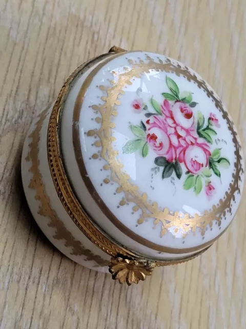 Boite A Pillules Pillulier Porcelaine Signée 2