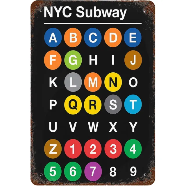 Metal Tin Sign 8x12, Vintage NYC Subway Alphabet Wall Decor New York City Subway