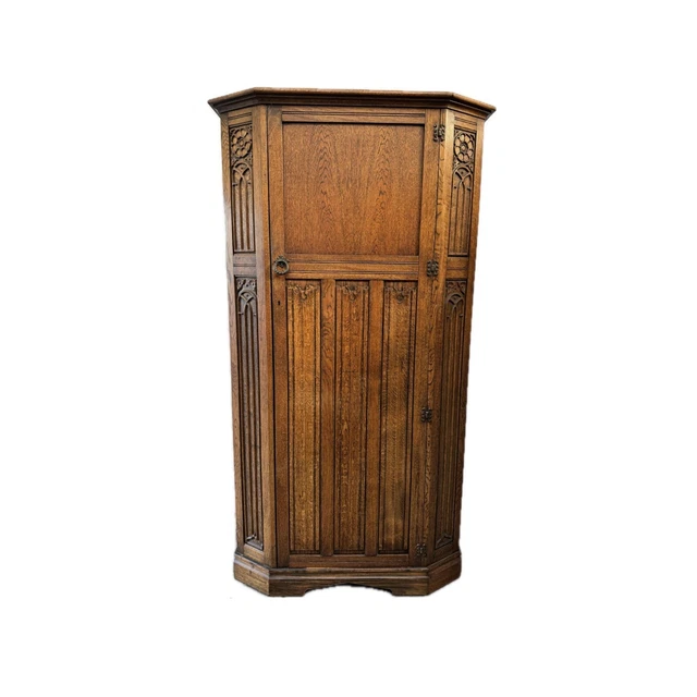 Vintage Old Charm style oak carved single wardrobe with shelves