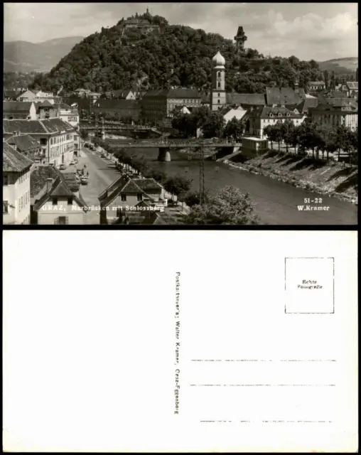 Ansichtskarte Graz Panorama mit Murbrücken und mit Schlossberg 1960