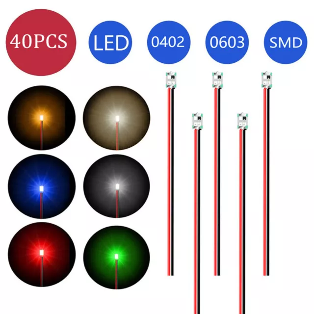 40x SMD LED 0805 0402 1206 0603 SMD mit Kabel Microlitze 30cm verlötet Miniatur