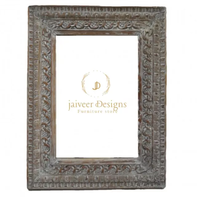 Wooden Mirror Frame Square Wall Hanging Arch Hand Carved Brown Frame Wall Mirror